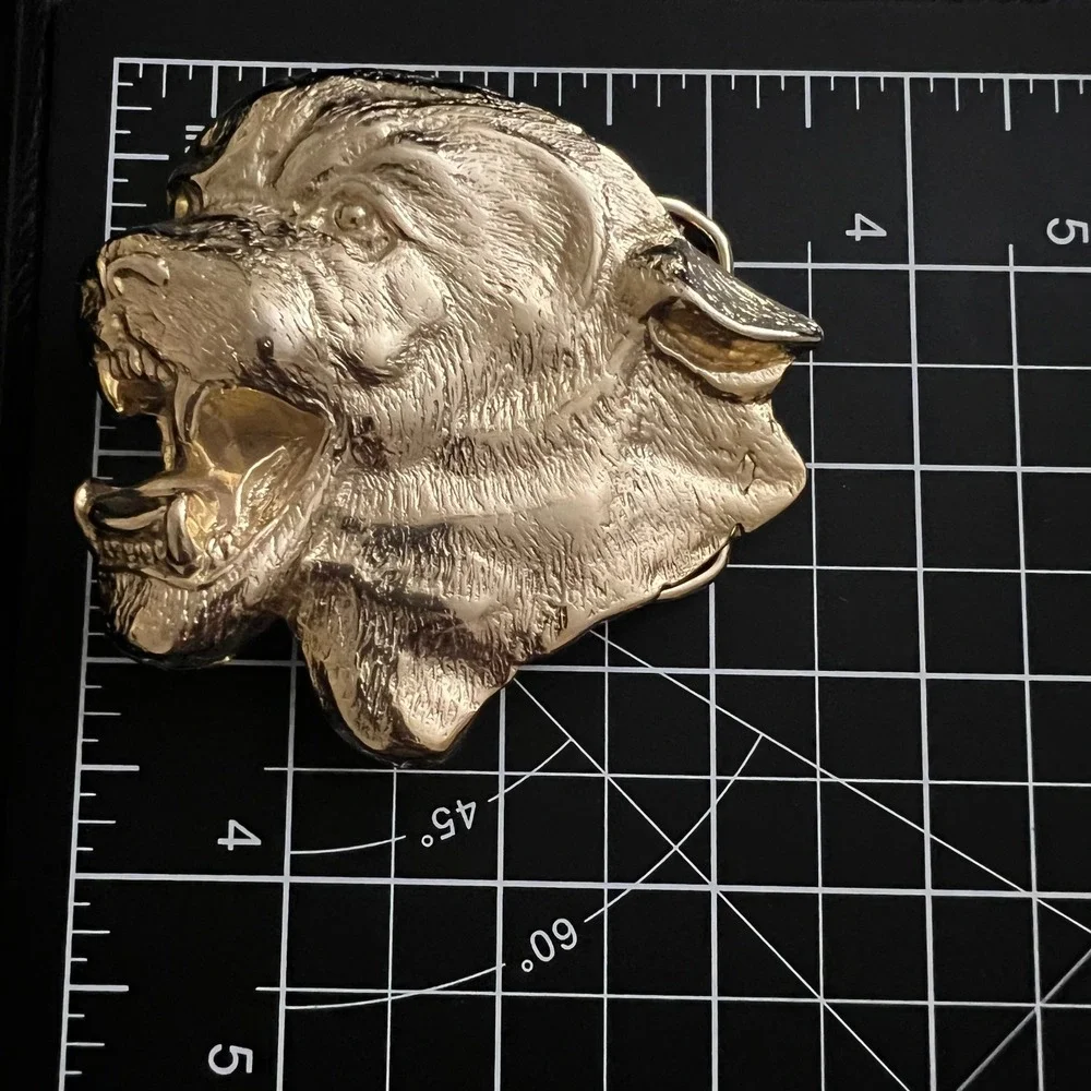 MBCI Vintage Gold Tone Roaring Lion Head Belt Buckle‎ Size 3.5 Inch Western